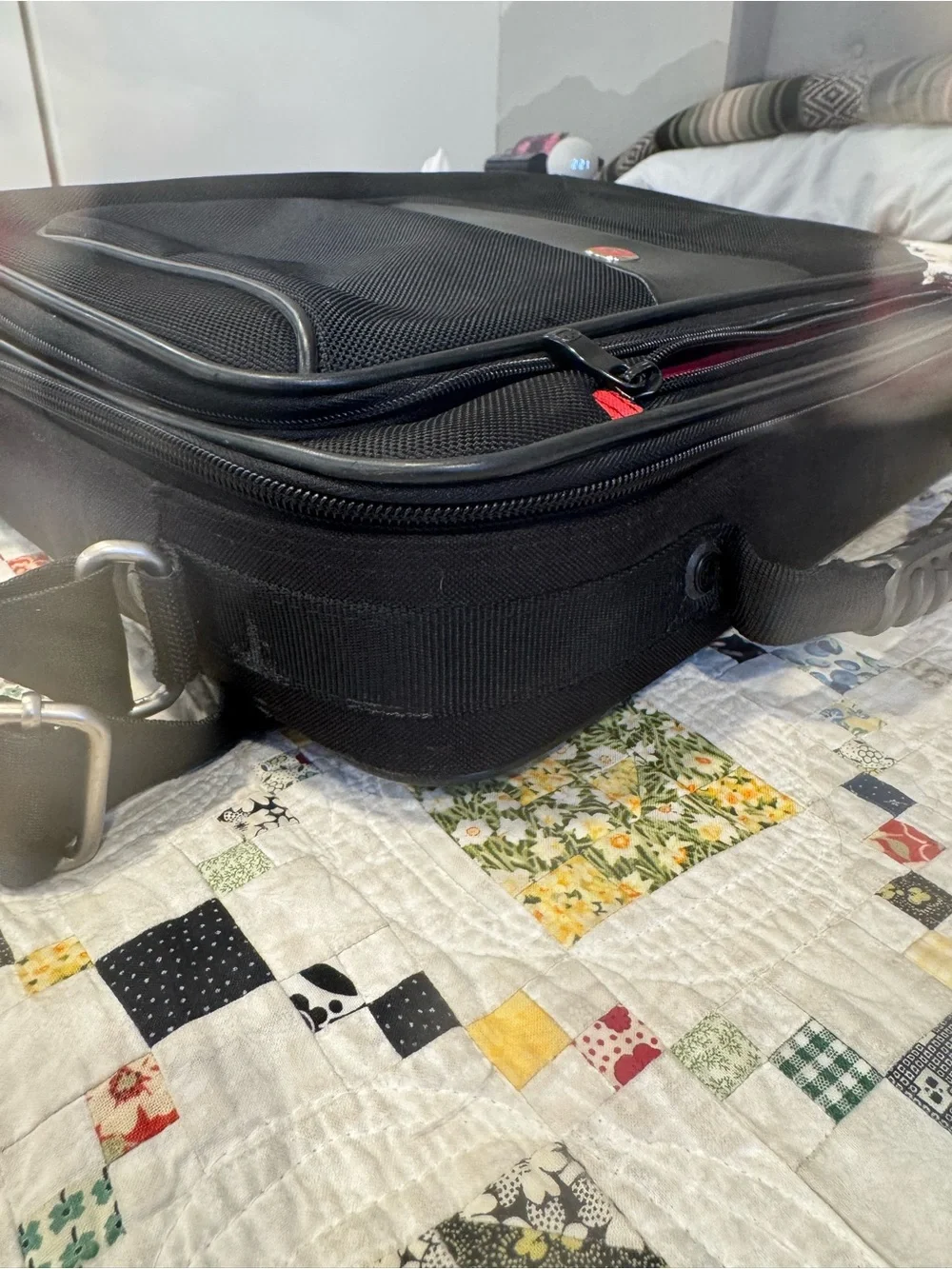 SwissGear Black Laptop Messenger with Red Logo Accents